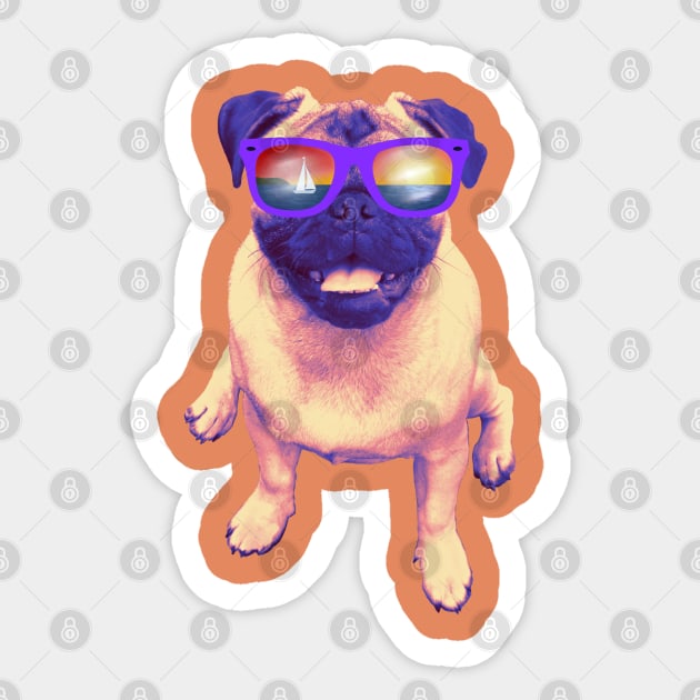 Beach Bum Pug Sticker by FivePugs